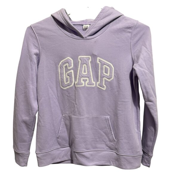 Gap Spellout Pullover Hoodie Womens Lilac Sweatshirt Pocket Streetwear Sz M NWT - Picture 1 of 5